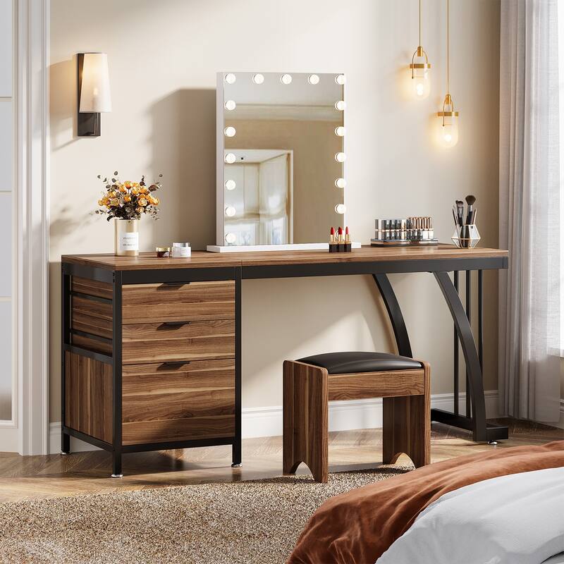 59" Large Vanity Desk with 3 Reversible Drawers, Chic Makeup Dressing Table Vanity Station for Women Girls Bedroom