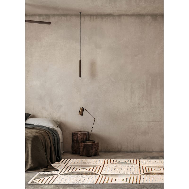 ECARPETGALLERY Hand-knotted Silk Shadow Cream Viscose, Wool Rug - 4' 9" x 7' 3"