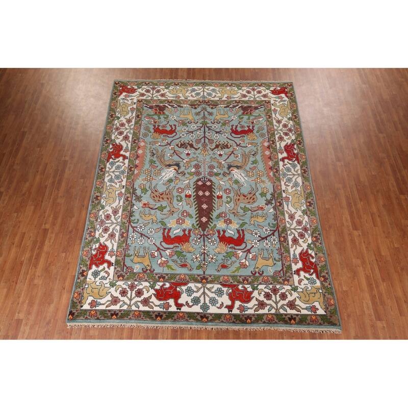 Animals Hunting Design Ziegler Indian Area Rug Handmade Wool Carpet - 8'11" x 11'10"