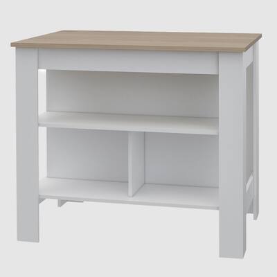Lindon Kitchen Island in White with Oak Top