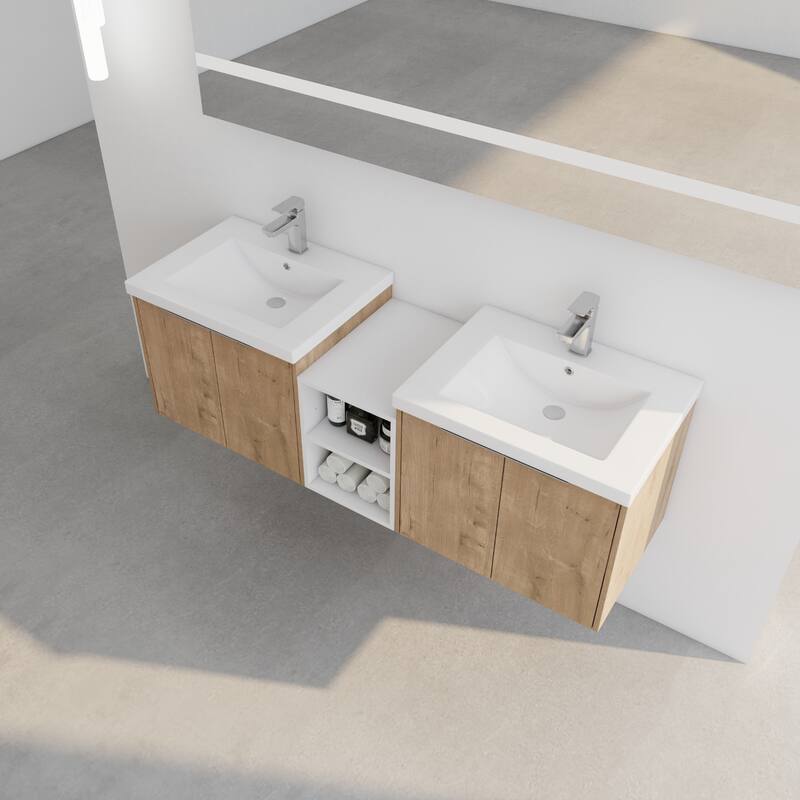60 Inch Bathroom Vanity with Soft Close Doors, Resin Sink, Ample Storage and Matching Small Shelves (KD Packing)