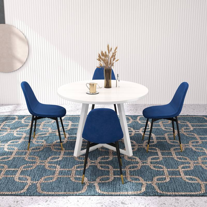 5-Piece, Modern Round Table Dining Set with Trestle Round Table and 4 Chairs, for Kitchens and Dining Rooms, Blue