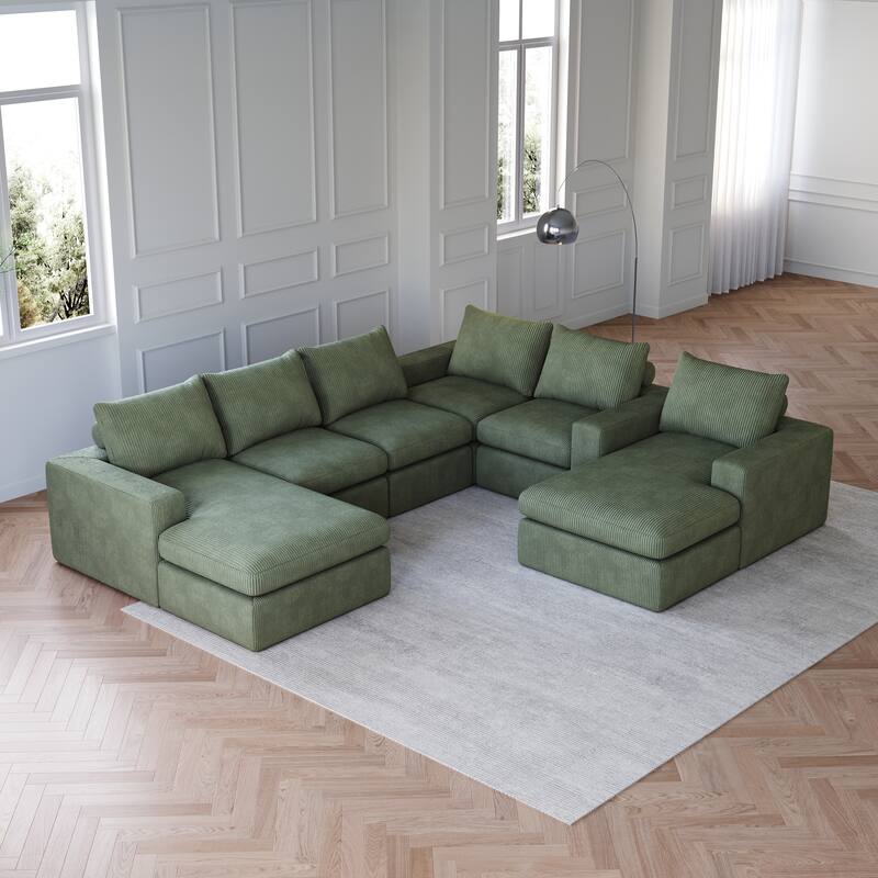 L-shaped Sectional Sofa Set of 2 Corduroy Upholstered Cloud Modular Couch with Chaise Free Combination Sectional Sofa Set