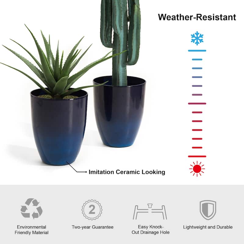 Glitzhome 16.75"H Set of 2 Oversized Eco-Friendly PE/Resin Faux Ceramic Tall Plastic Planter Porch Pot