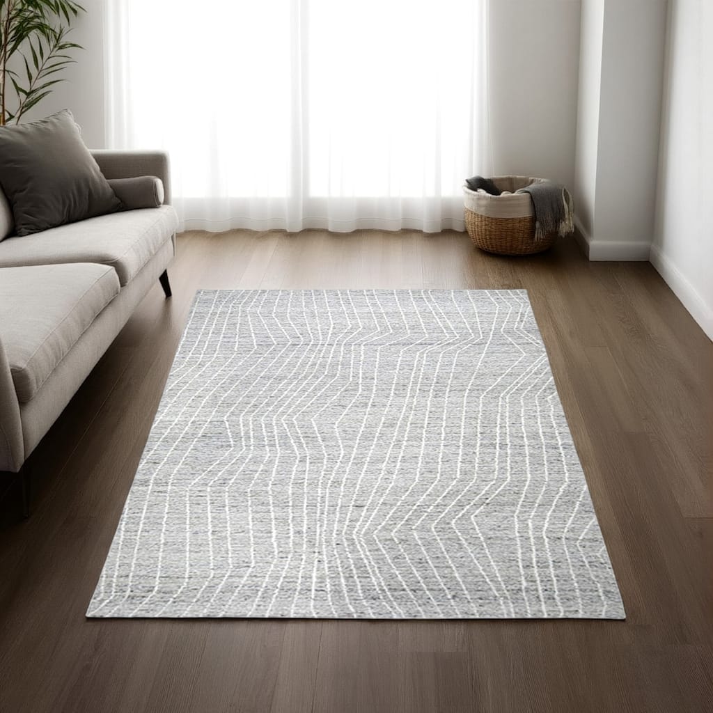 Monty 5 x 7 Area Rug, Abstract Pattern, Gray, Ivory Polyester, Cotton Back - 5 x 7