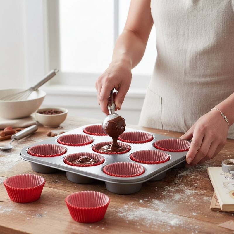 Chef Craft 50 Count Cupcake Liners Muffin Size Baking Cups, Bright Red