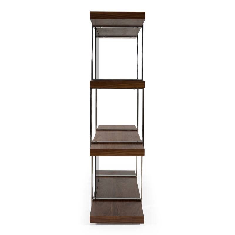 Modrest Brewer Modern Walnut Glass & Stainless Steel Bookshelf
