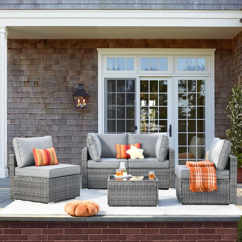 XIZZI 5-piece Outdoor Wicker Furniture Set with Table - Dark Grey