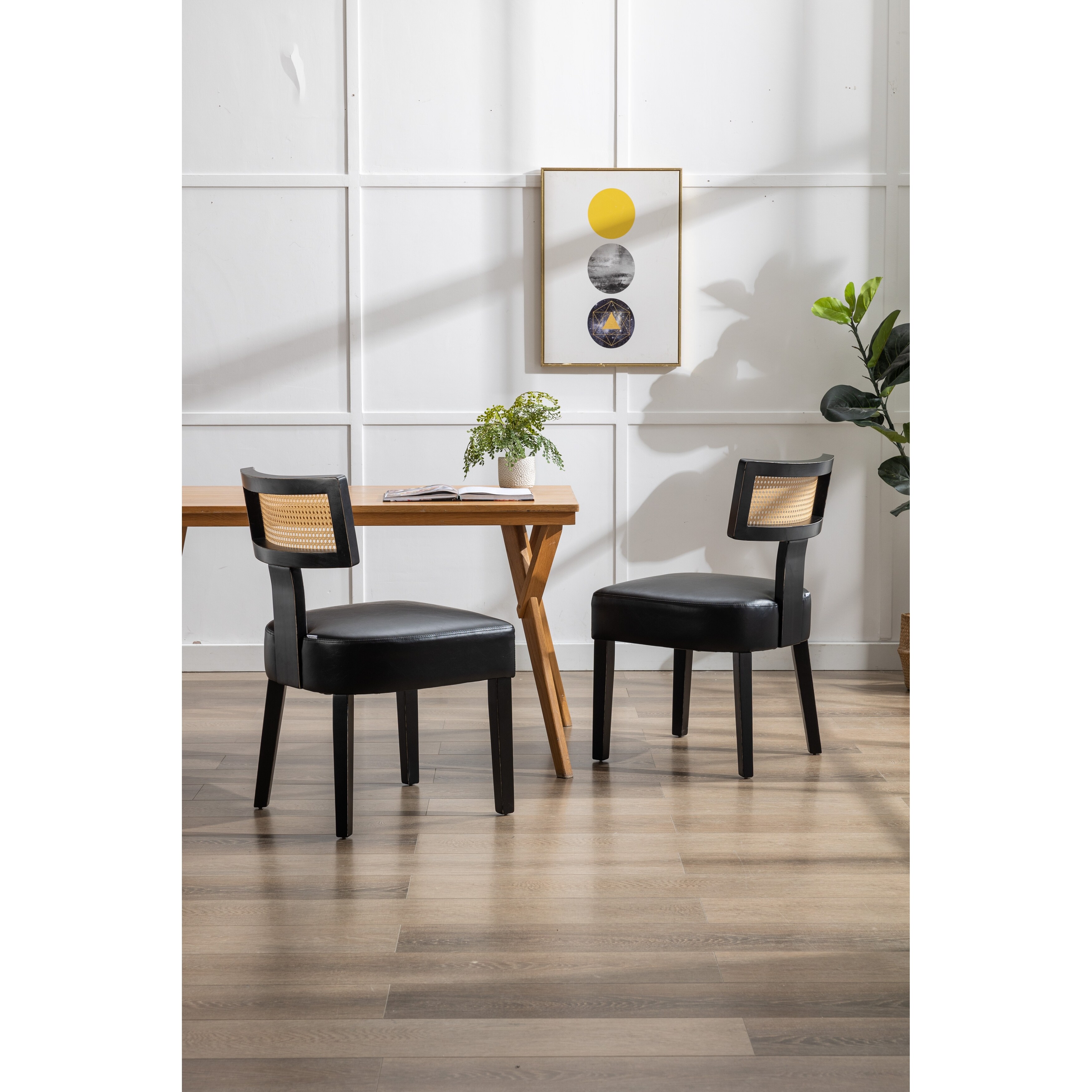 Removable Cushion Wicker Chairs Set of 2 Wood Frame Dining Chairs