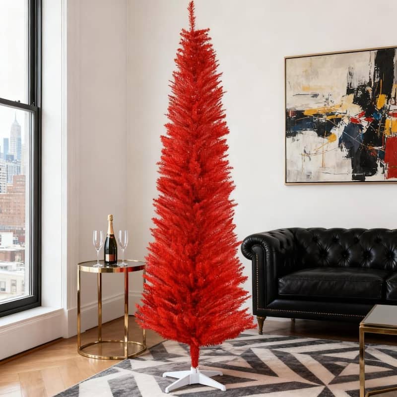 7 Foot Red Pencil Christmas Tree ,with 499 Realistic Branch Tips and Plastic Stand