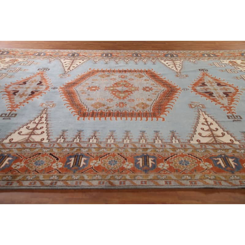 Light Blue Heriz Serapi Oriental Large Area Rug Wool Carpet - 11'3" x 17'10"