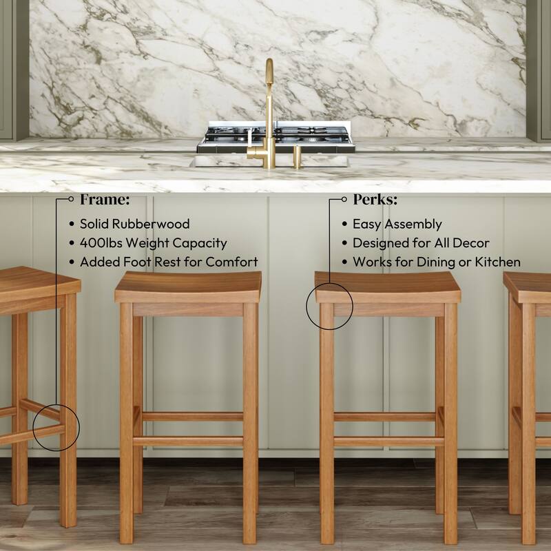 Now Furniture Solid Wood Backless Saddle Seat Bar Height Stool