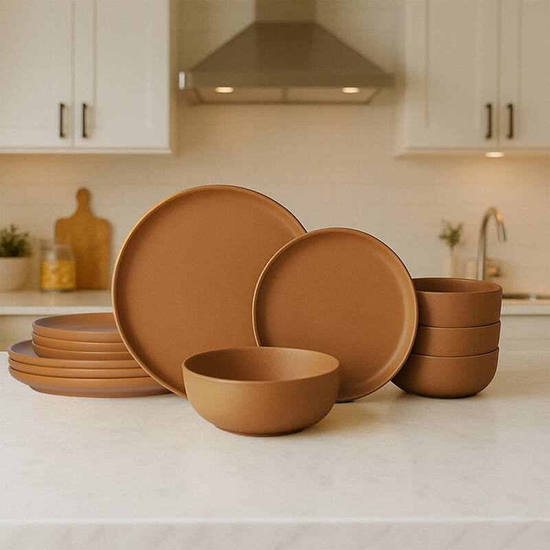 12PCS Stoneware Dinnerware Set, Microwave Dishwasher Safe Stackable