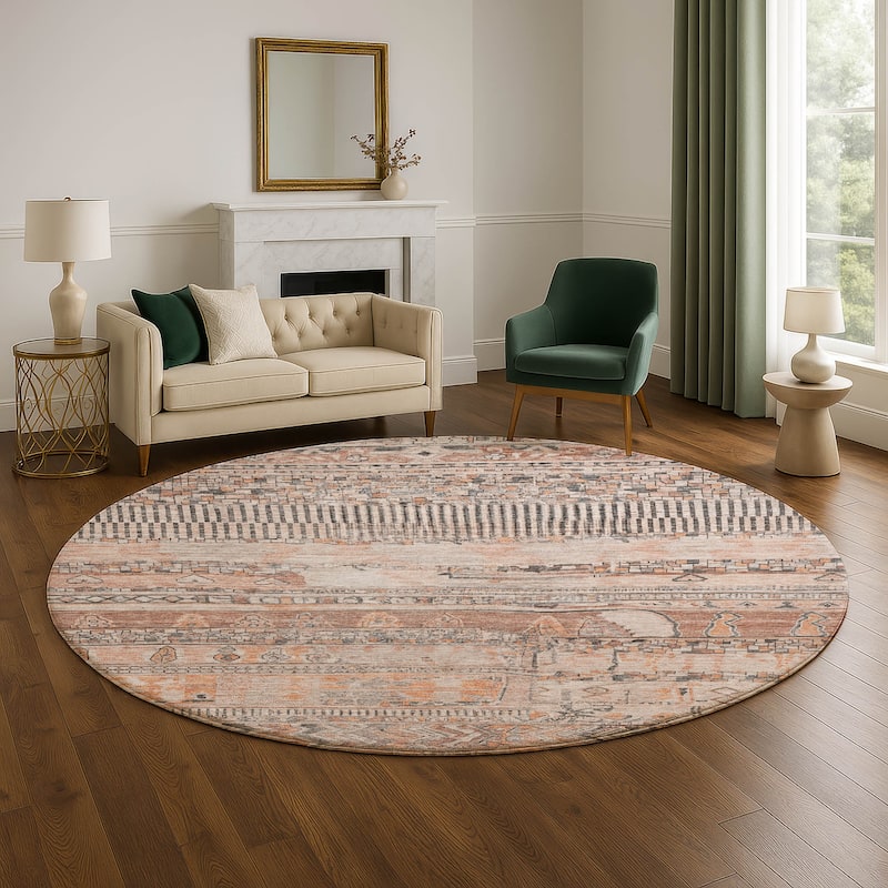 Premium Washable Super Soft Modern Global Mayfield Rug - 8' x 8' - Terracotta