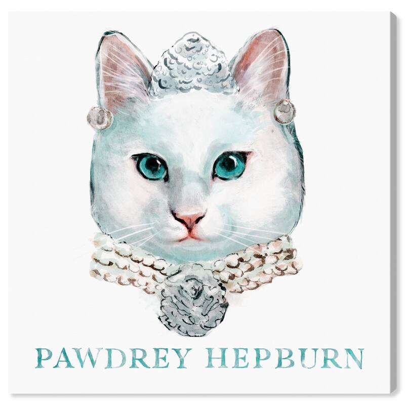 Wynwood Studio Canvas Animals Pawdrey Hepburn White and Tiffany Blue Glam Wall Art Canvas Print