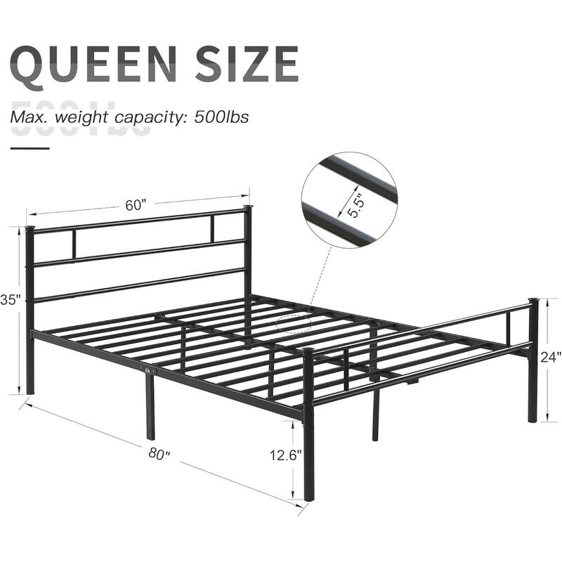 Black Reinforced Metal Platform Bed Frame, Twin/Full/Queen Size Bed