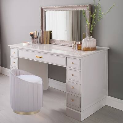 Modern Designs Elegant Vanity Plush Velvet Ottoman Stool with Storage - Taupe
