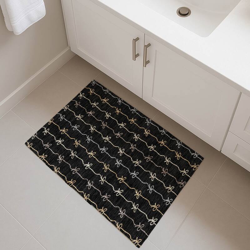 Machine Washable Indoor/ Outdoor Modern Bow Stripe Chantille Rug