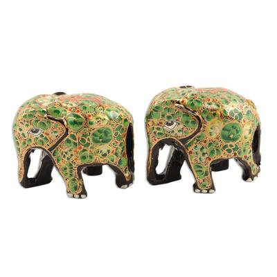 Novica Handmade Green Flower Friends Papier Mache Figurines (Pair)
