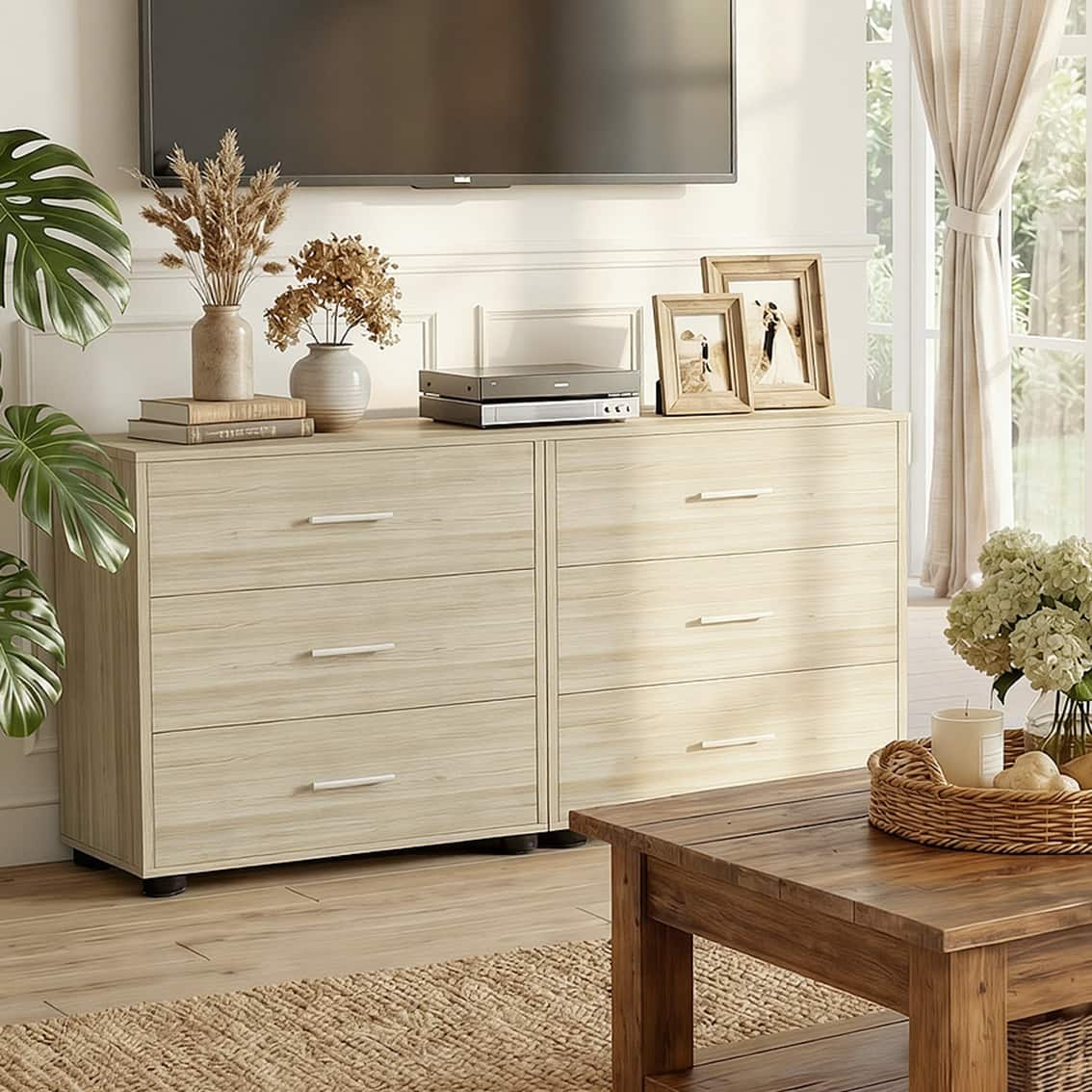 space saving dresser Bedroom Save Indoor 5 Drawer Clothing Storage easy access to contents Durable construction and clean Snhomee 6-Drawer Wood Dresser, Modern