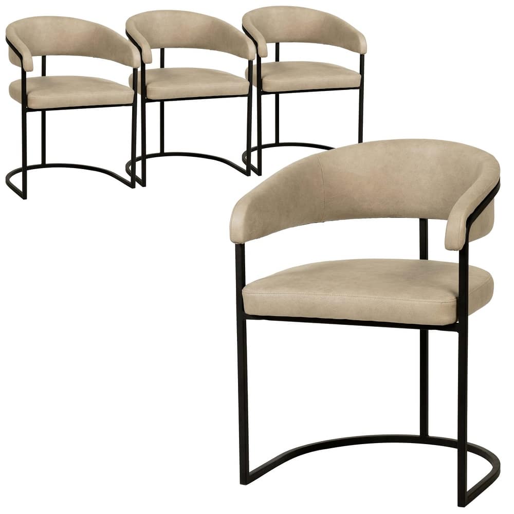 Aero Contemporary Upholstered Leather Dining Side ArmChair with Black Iron Frame Set of 4
