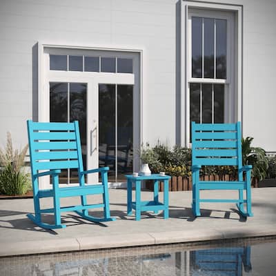 3pc Commercial Indoor/Outdoor Set with 2 Rocking Chairs and End Table