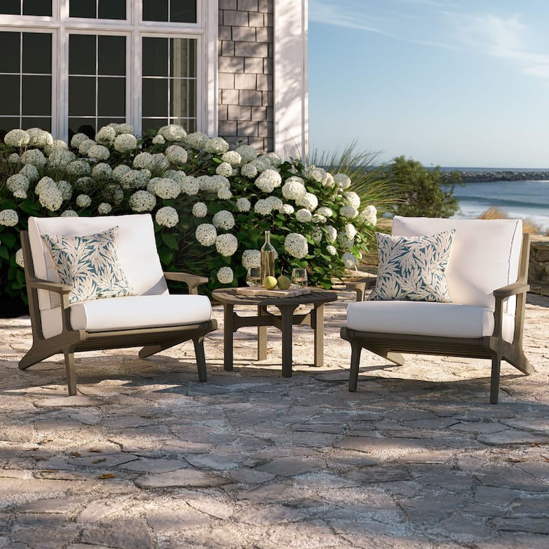 Saratoga 3-Piece Outdoor Patio Teak Wood Furniture Set with Lounge Chairs and Side Table - Weathered Gray White