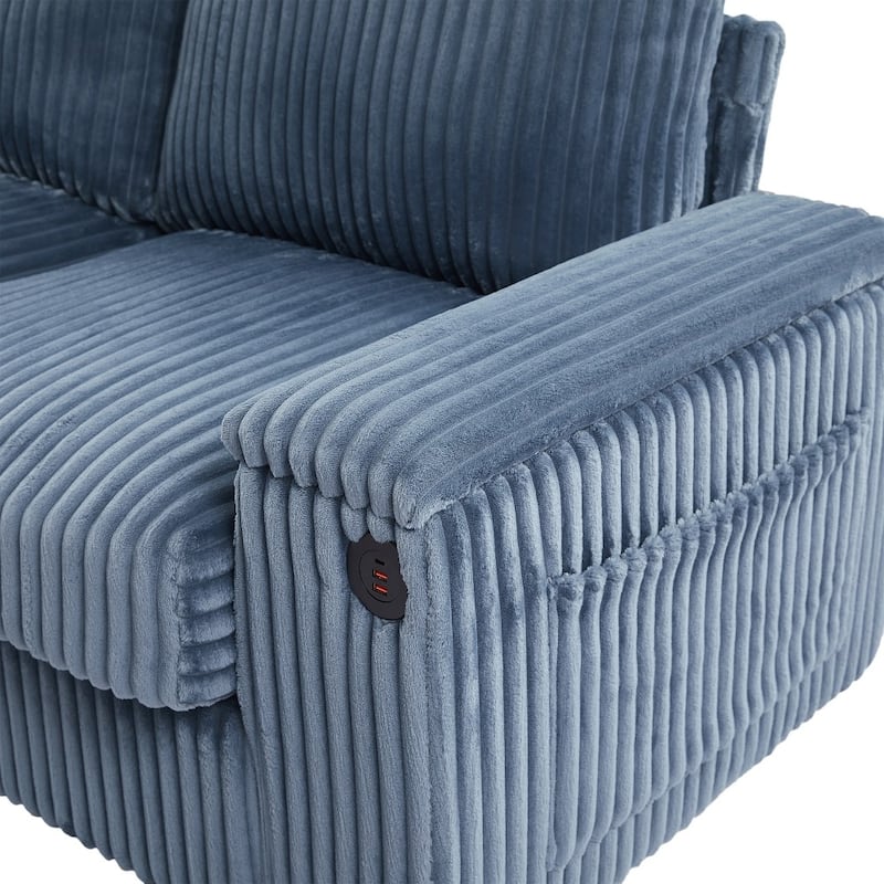 133" Modern 4-seater Corduroy Sofa Couch with USB Ports and Flip-top Cup Holders