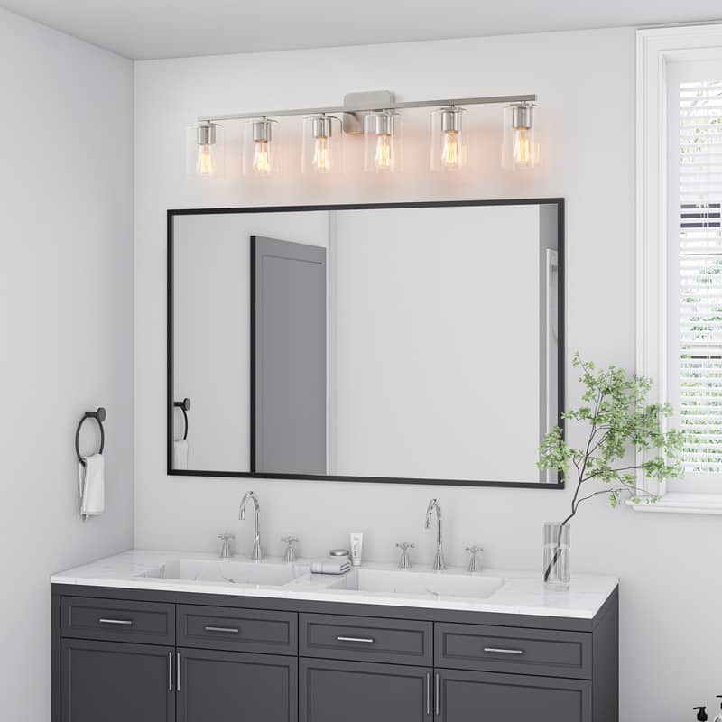 KAWOTI 6-Light Square Clear Glass Shade Vanity Light