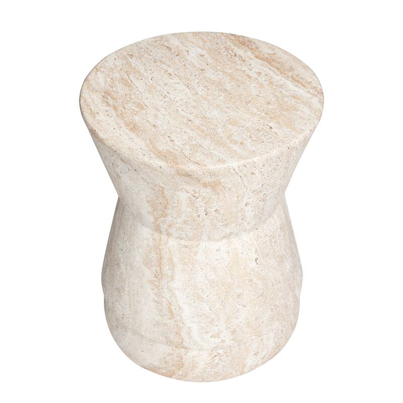 Hourglass Travertine Stone Finish Italian Design MgO Side Accent Table - 14.4"x14.4"x17.7"