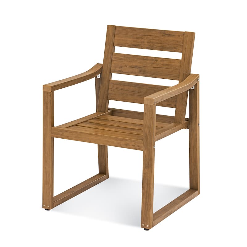 All-Weather Set of 2 Outdoor Armchair with Curved Back Plastic Wood Patio Dining Chair