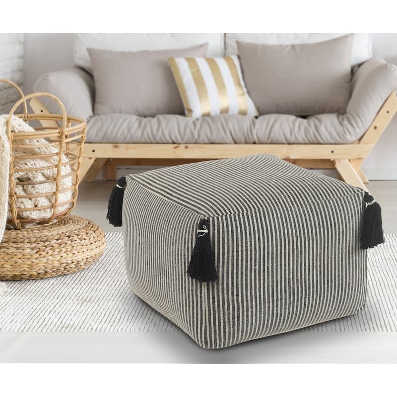 HomeRoots 18" Gray 100% Cotton Ottoman