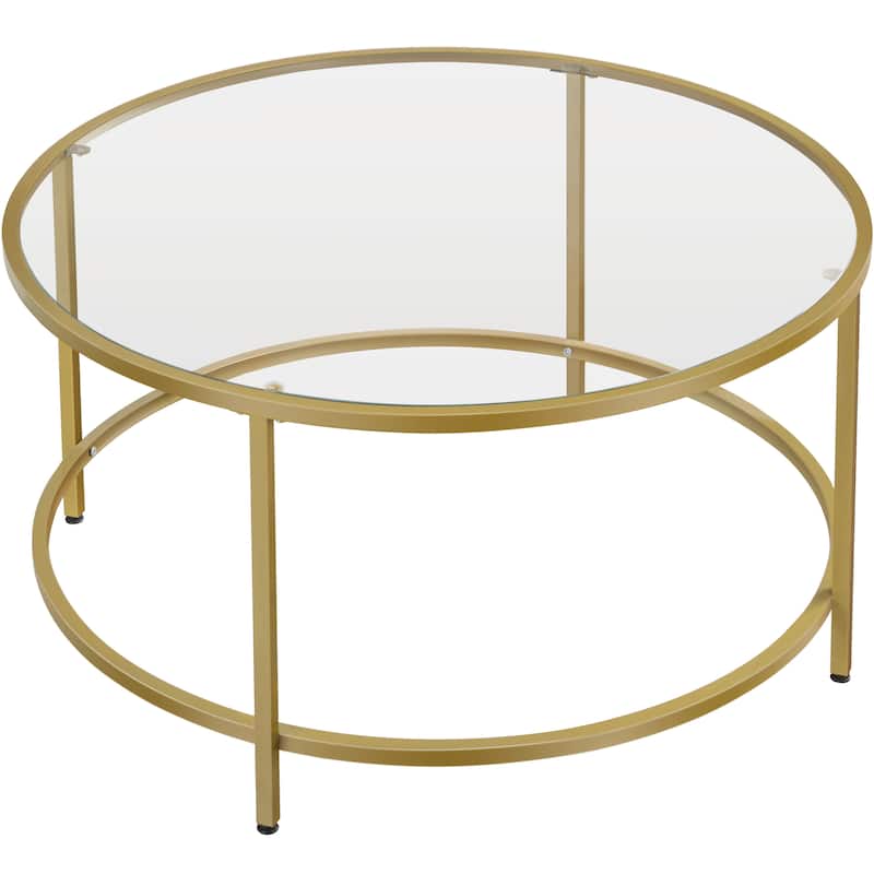 Yaheetech Round Coffee Table Glass-Top Sofa Table for Living Room