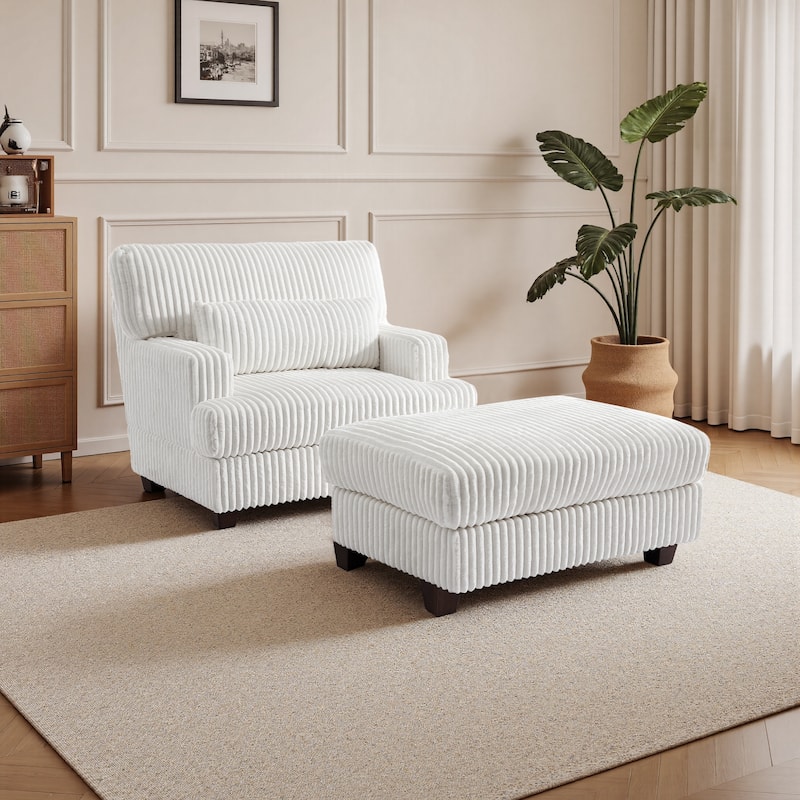 36" W Upholstered Chaise Lounge Oversized Accent Chair with Ottoman