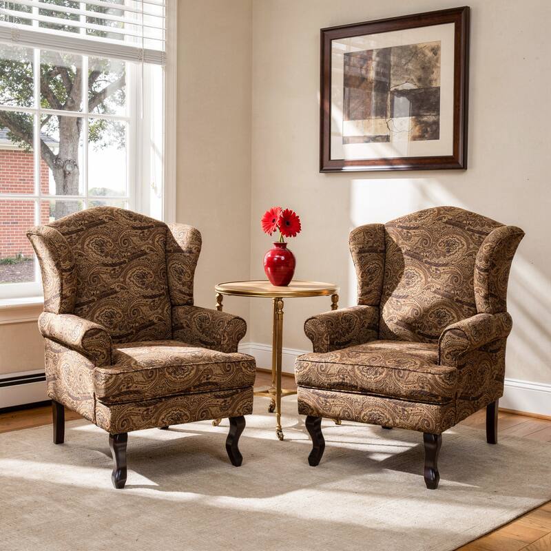 2 Set Traditional Wingback Accent Chairs Upholstered Armchair - Cranberry