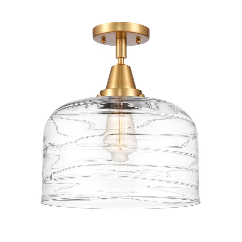 Innovations Lighting Caden Bell - 1 Light 12" Flush Mount - Satin Gold/Clear Deco Swirl