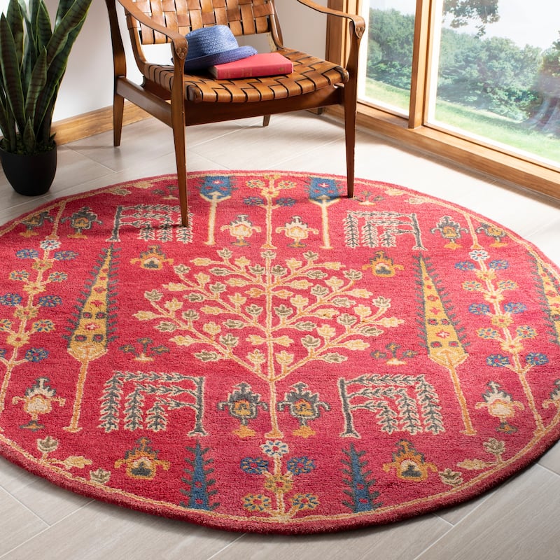 SAFAVIEH Handmade Heritage Kylee Traditional Oriental Wool Rug - 8' Round - Red/Multi - Round