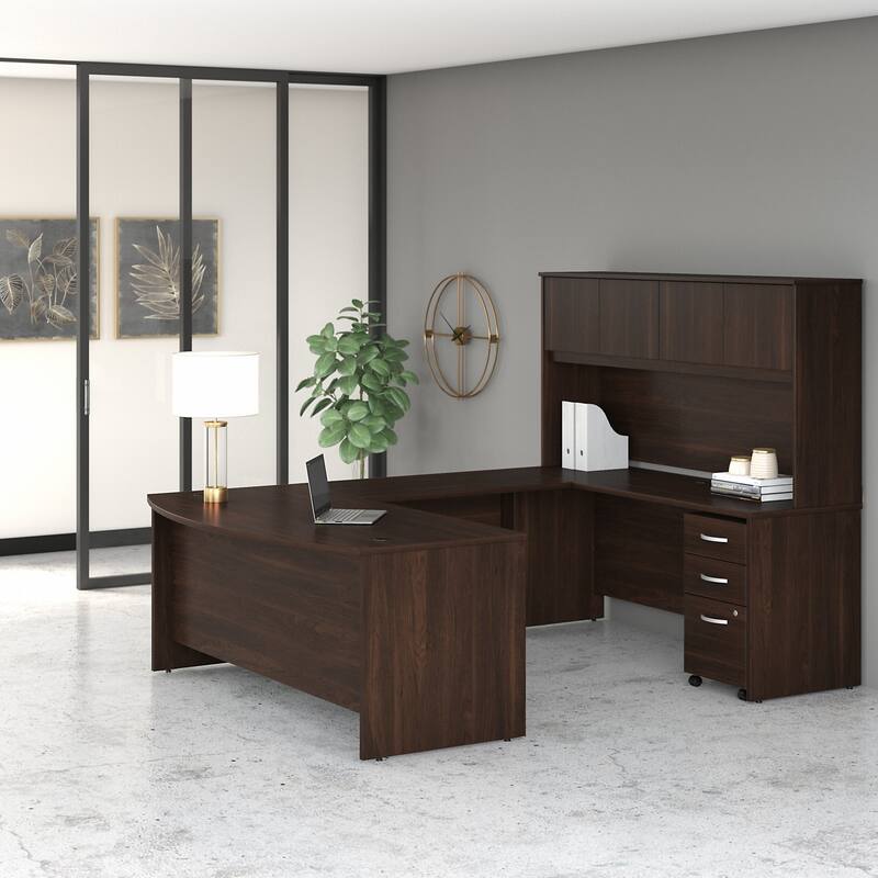 Studio C 72W U Desk with Hutch and Drawers by Bush Business Furniture - Black Walnut