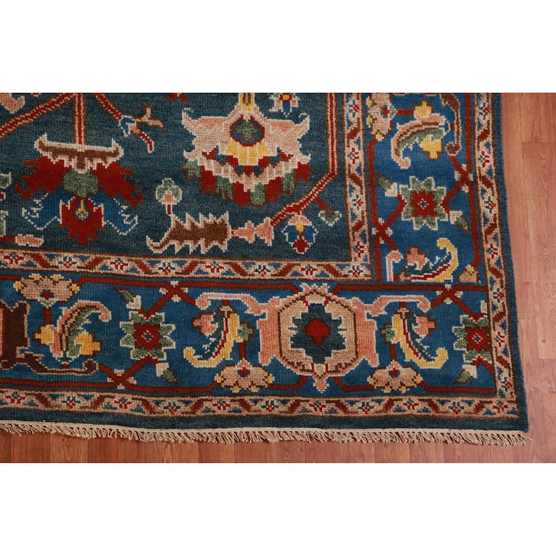 All-Over Blue Oushak Oriental Area Rug Handmade Wool Carpet - 8'11" x 11'9"