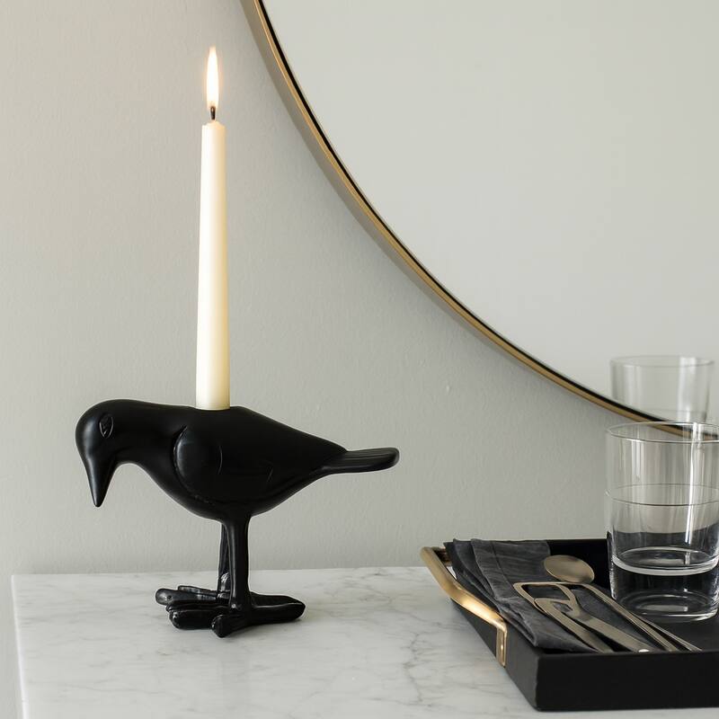 Aluminum Crow-Shaped Taper Candle Holder - Black, 4 in. - 6.0" - Black - 6.0"