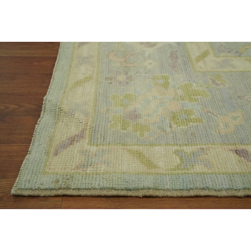 Vegetable Dye Wool Oushak Turkish Area Rug, Floral Geometric Carpet - 12' 0'' X 9' 2''
