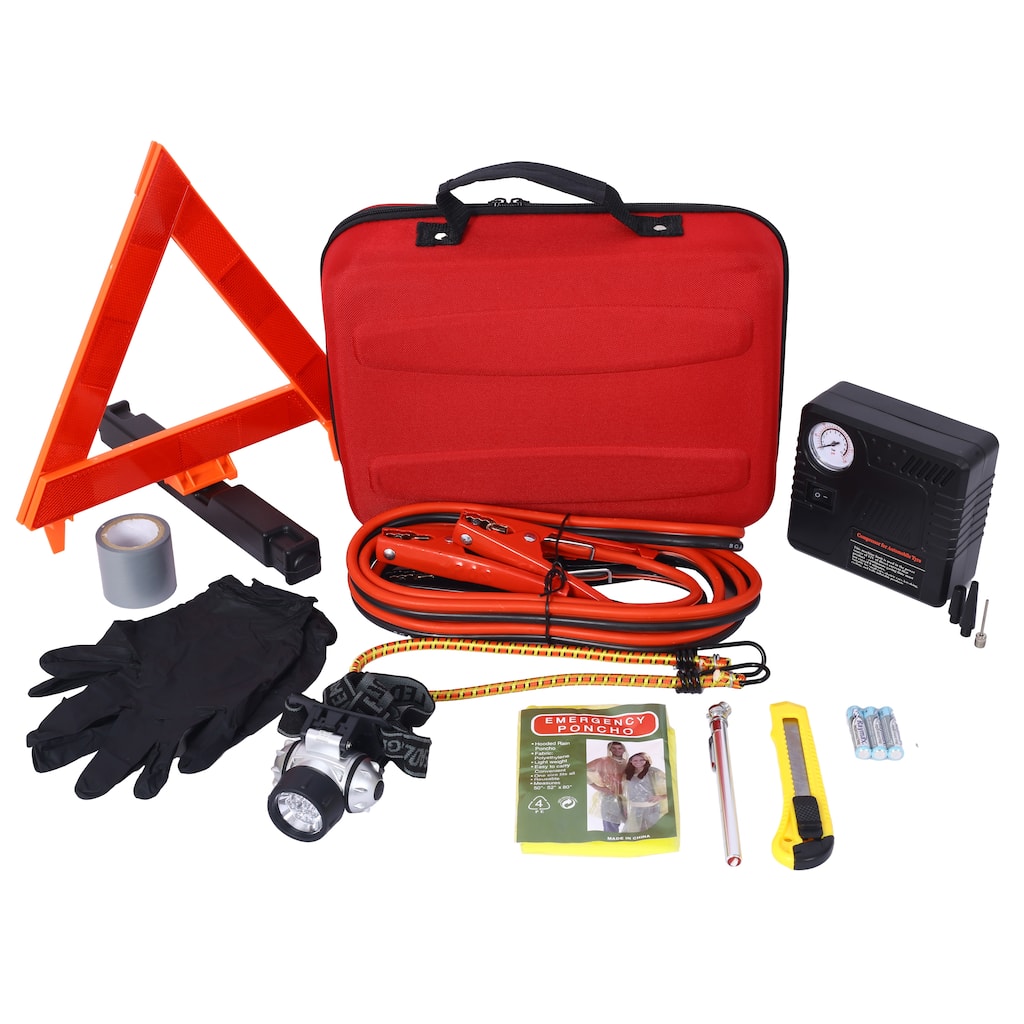 Anmytek Roadside Assistance Car Emergency Kit with Portable Air Compressor Jumper Cables and First Aid Kit