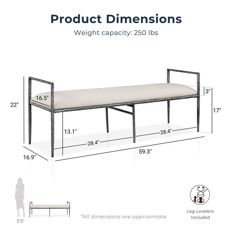 247 Shop At Home Lalia Modern 59-inch Metal Padded Upholstered Accent Bench