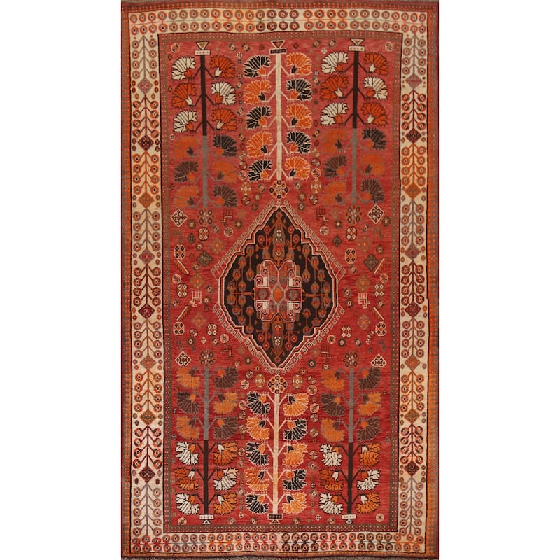 Hand Knotted Oriental 100% Wool Carpet Traditional Medallion Red Shiraz Area Rug - 8' 10'' X 5' 1''