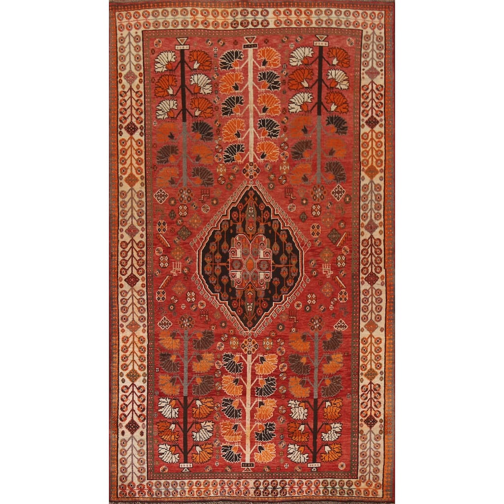 Hand Knotted Oriental 100% Wool Carpet Traditional Medallion Red Shiraz Area Rug - 8' 10'' X 5' 1''