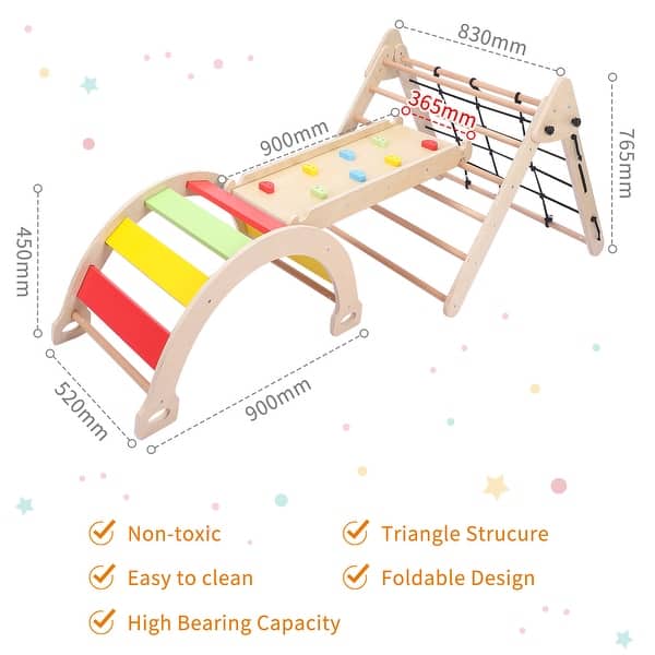 dimension image slide 0 of 3, Toddler Indoor Gym Playset 3-in-1 Wooden Climbing Toys