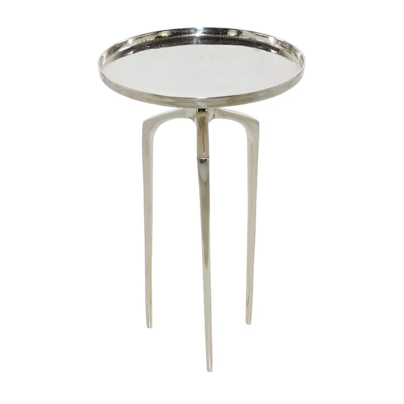 Silver Aluminum Metal Slim Tray Top Accent Table with Tripod Legs