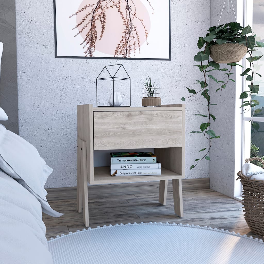 Hosley 1-Drawer 1-Shelf Nightstand Light Grey，Suitable for bedrooms,living rooms,apartments