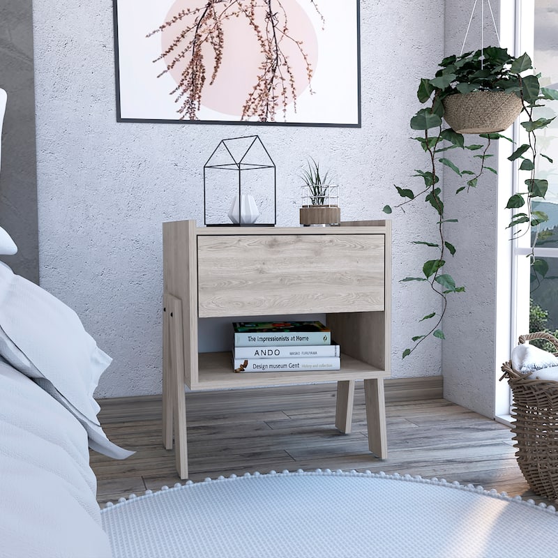 Nightstand Ferku,Open Shelf,One Drawer,Light Gray Finish，for Living Room,and Dining Room