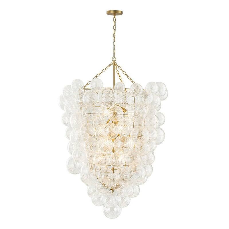 Brass 12-Light Swirled Glass Ball Grape Loft Bubble Chandelier